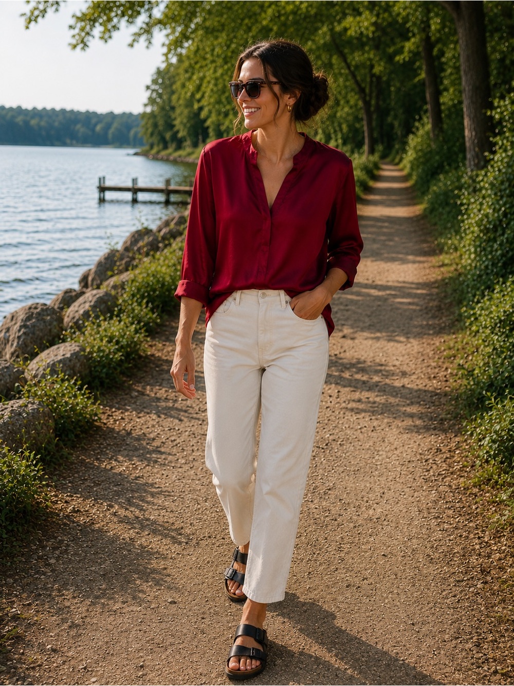 The Limited Burgundy Satin Blouse Small Long Sleeve Split Neck Career Top